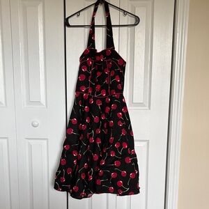 Elegant Strapless Cherry Print Dress
